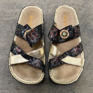 Alegria Black and Gold Sandals